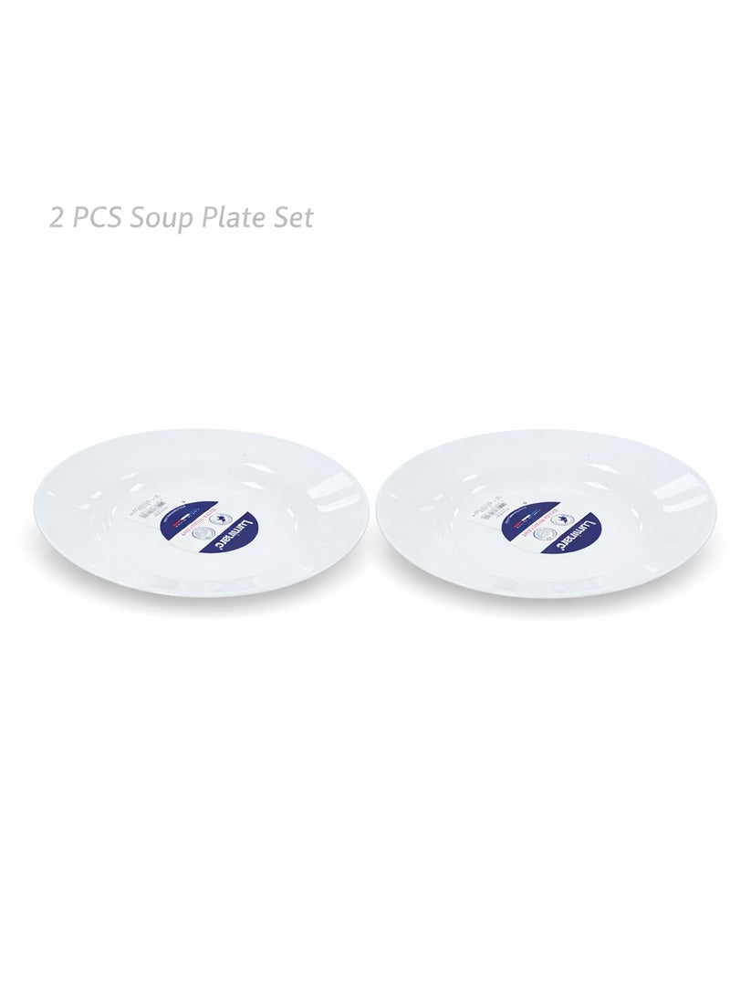 Luminarc 2Pcs  White Ceramic Soup Plate 22cm Elegant Round Serving Plates for Home Hotel & Restaurant Microwave & Dishwasher Safe Tableware